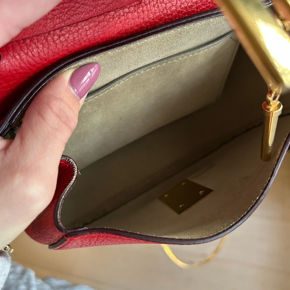 Chloe Red Leather Small Crossbody Saddle Bag with Gold Hardware - Picture 8 of 10